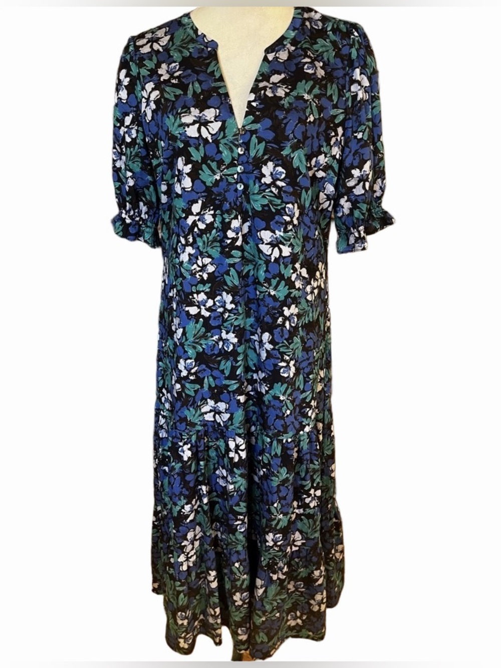 Rails NWOT Floral Tiered Maxi Dress Blue Green M